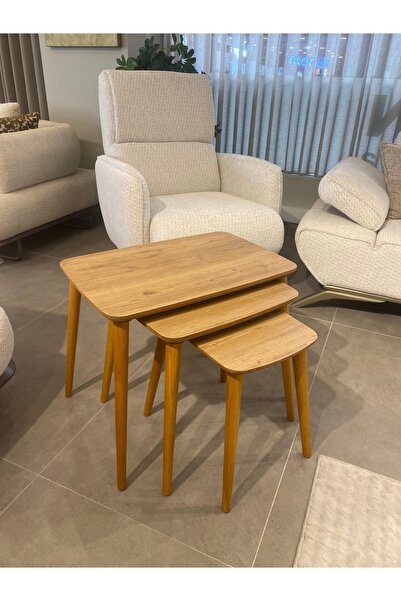 YAMAN'S HOME MDF AHŞAP ÜÇLÜ ZİGON SEHPA (MEŞE/AHŞAP RENGİ)