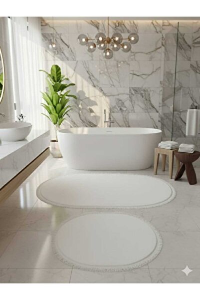 ALTUN CARPET 2-Piece Fringed Plush Carpet Bath Mat Set Kaymz Base 1 Piece 60X...