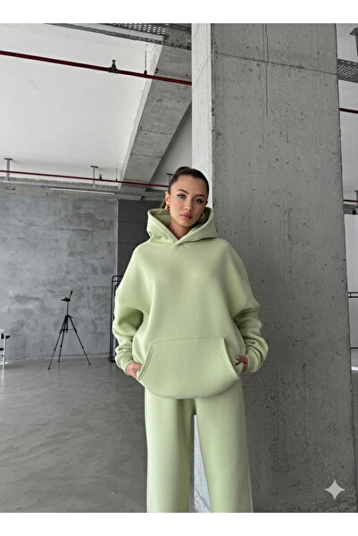 Zerenyus 3 İplik Ş Fleece-Lined Hooded Sweatshirt Powder