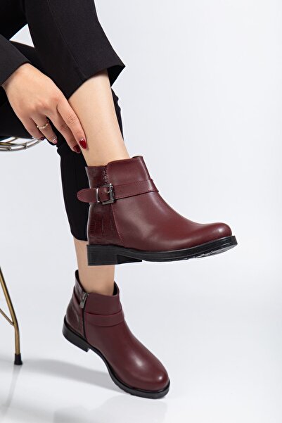 Zerenyus ZRİN-204 Premium Bordo Kroko Tokalı Fermuarlı Günlük Kadın Bot