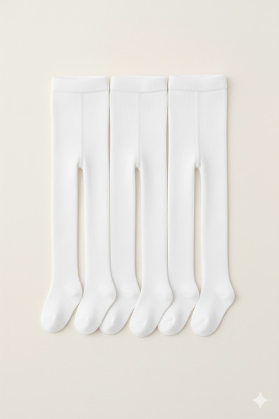 DRESSY LIFE 3-пакет училищни чорапи, измити едноцветни бамбукови чорапи, чорапогащи за момичета, бели