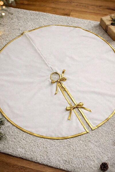 Ases Design Çam Ağacı Etek Örtüsü 120 cm | Gold Biyeli Beyaz | Ayak Gizleyici...