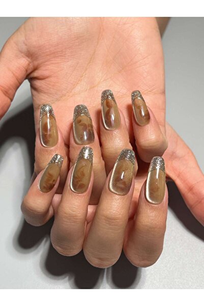 wow kutu 1715 S Beden Kahverengi Ombre Simli French Protez Jel Takma Tırnak Ve Aksesuarlar