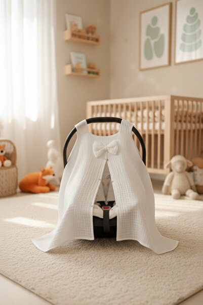 Yada Baby %100 Organik Pamuklu Kumaştan Müslin Dört Kat Minderli Puset Örtüsü Seti (KIRIK BEYAZ RENK)