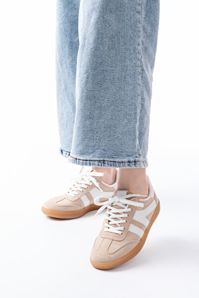 Zerenyus Zri̇n-1004 Premium Beige Suede Lace-Up Casual Women's Sneaker