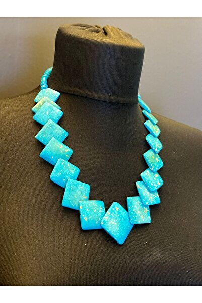 Gönülden Tasarım Turquoise Beaded Women's Necklace 23 cm