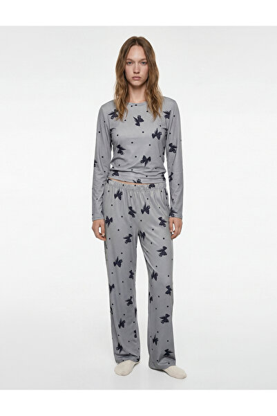 Koton Bow Patterned Comfortable Cut 2-Piece Pajama Set