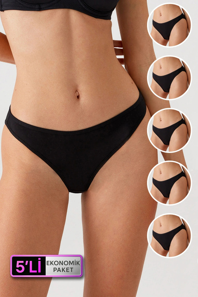 Pierre Cardin Kadın 5'li Ekonomik Paket Siyah 2057 High Leg Classic Pamuklu B...