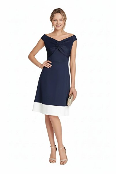 MAMAYAGA Γυναικείο βραδινό βραδινό φόρεμα με λαιμόκοψη σκάφος μπλε ναυτικό με...