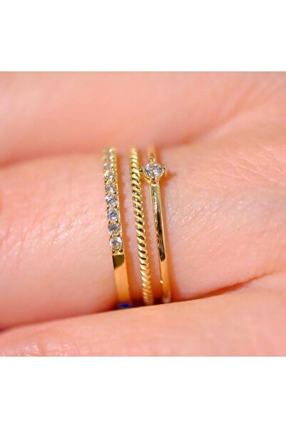 FasekGold 925 Ayar Gümüş-Akordion Desenli Burma Telli Sıra Taşlı Alyans Eklem...