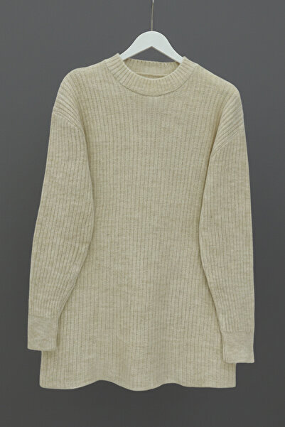 FERHEL Women's Ribbed Plain Soft Yarn Knitwear Tunic Sweater