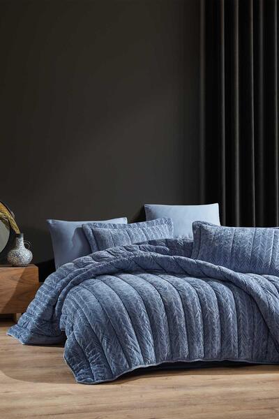 Elart Velvet Comfort Set Uyku Seti Çift Kişilik Kadife 6 parça (230x220cm) Mavi