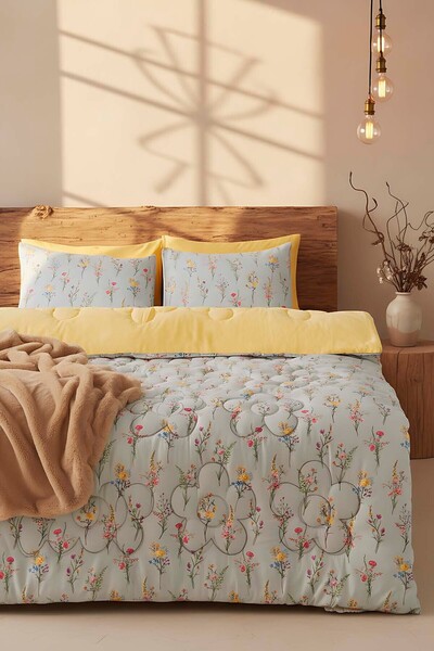 Rivaİstanbul لحاف بيجونفيل مبطن مزدوج الجانب بنقشة الأقحوان مقاس 200×215 سم