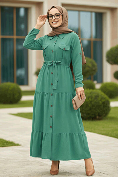 Neva Style Rochie Hijab Mint cu nasturi 40971MINT