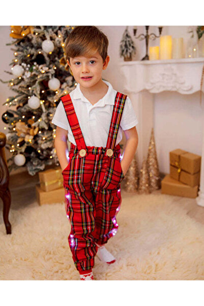 fustite cu luminite Pantaloni cu Led-uri cu Bretele Ajustabile, de Spiridus De Craciun - 2-3 ani (92-98 cm)