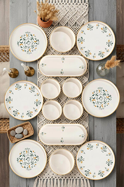 Kitchen Life 14 Parça 6 Kişilik D-Harma  Stackable Kahvaltı Takımı  Lüx Kahvaltılık Sunum Seti Tabağı