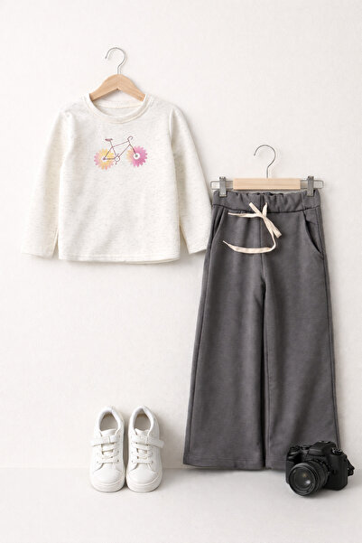 Yumozo Kız Çocuk Pamuklu 3 iplik Bisiklet Yaka 2 li Eşofman Takımı
