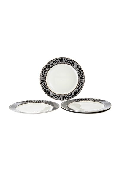 HIC أطباق عشاء مسطحة من البورسلين مكونة من 4 قطع بتصميم أسود وذهبي 27 سم