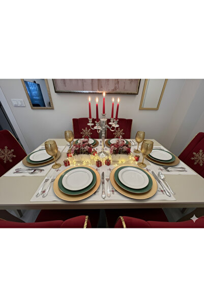 zeynmar Rokoko İşlemeli Keten Kumaş Amerikan Servisi Ve Sunumluk Peçetesi Toplam 12 Parça