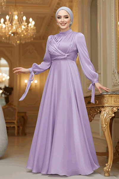 Neva Style فستان سهرة طويل بتفاصيل متدلية باللون الأرجواني الفاتح 4823LILA