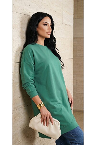 Miyalon Bisiklet Yaka Penye Uzun Tunik Sweatshirt