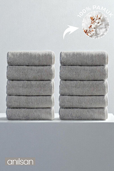 Anılsan 10'lu Düz Gri El Havlusu - 50x90 Cm, 225 Gr, %100 Pamuk, Spa Ve Otel ...