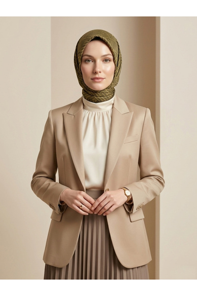 Silk Home Kadın Yağ Yeşili Geometrik Twill İpek Eşarp 11447-20