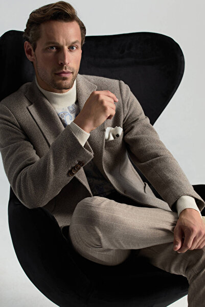 Hemington İtalyan Kaşmir Yün Karışım Tütün Rengi Blazer Ceket