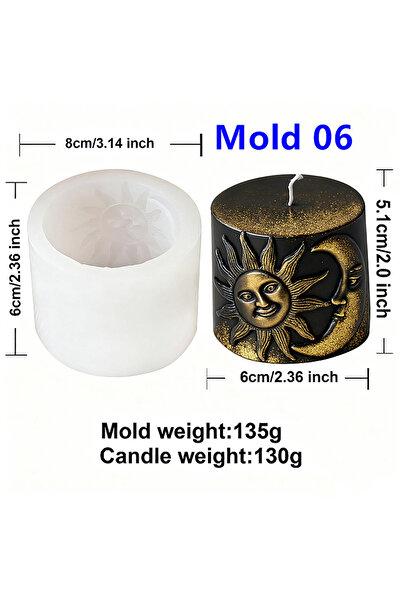 Choice قالب رقم 6، قالب أسطواني ثلاثي الأبعاد بنمط الشمس والقمر، قالب سيليكون...