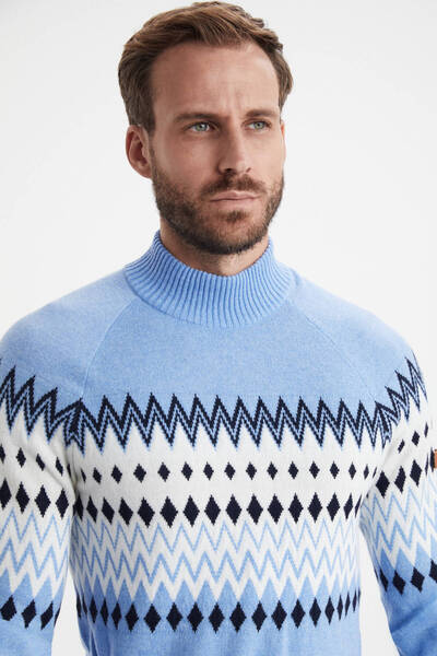 Hemington Kaşmir Merino Yün Karışım Balıkçı Yaka Mavi Kazak