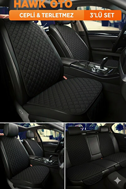 HAWK Oto Tay Tüyü Nefes Alan Kumaş Tam Set Çepli Tasarım Siyah Araba Oto Koltuk Kılıfı