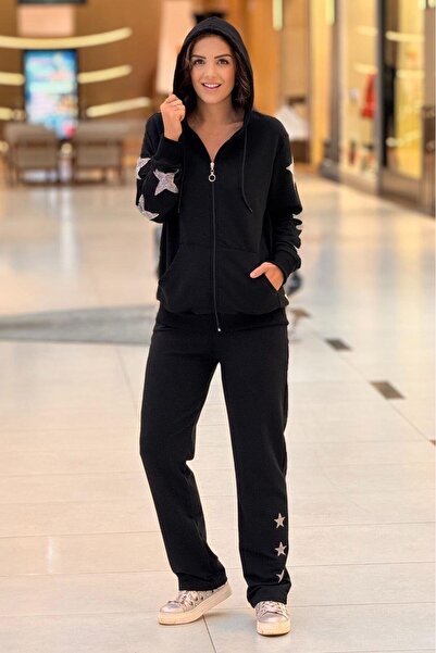 Nevin Kaya Moda طقم بدلة رياضية قطن 100% مع إكسسوارات باللون الأسود