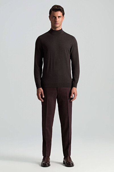 Hemington Merino Yünü Yarım Balıkçı Yaka Koyu Kahverengi Triko