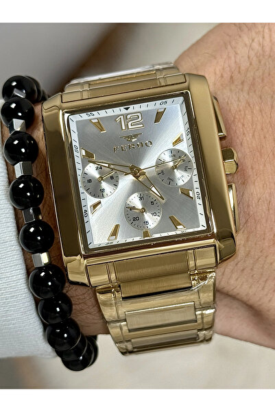 FERRO Sarı Çelik Kordon ERKEK Kol Saati FM11465AWT-B Fonksiyonları Aktif hediye Paketli+ Hediye Bileklikli