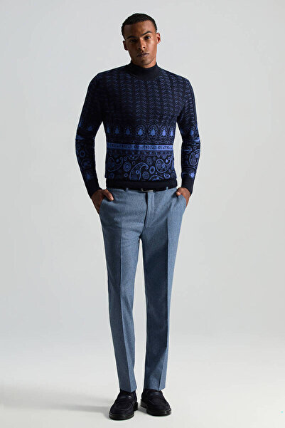 Hemington Yün Kaşmir Çelik Mavi Flanel Chino Pantolon