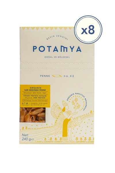 POTAMYA Organik Glutensiz Sarı Mercimek Penne(Kalem) Makarna – 8’li Paket