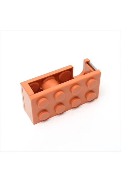 Choice قطعة واحدة - قاطع شريط لاصق شفاف على شكل مكعبات بناء برتقالية اللون، حامل شريط لاصق شفاف للأدوات المكتبية