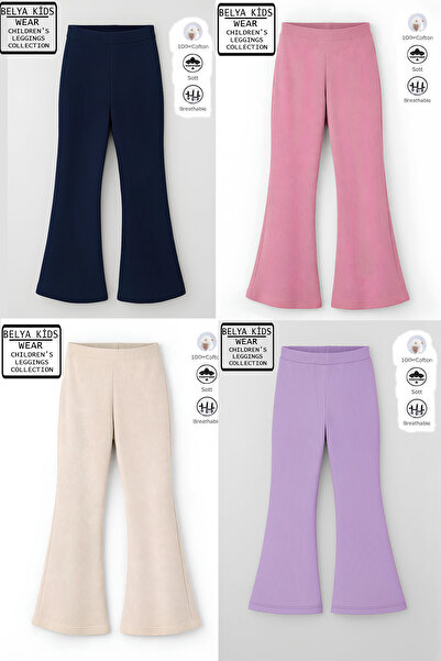 Belya Kids Wear 4 Lü Pamuğa Pamuk Tam Kalıp Kız Çocuk İspanyol Tayt
