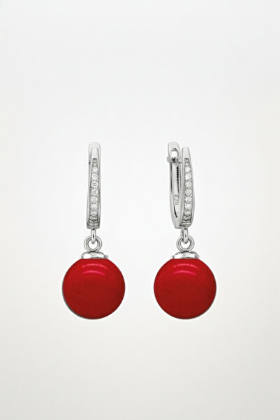 bymissmücevherat 925 Ayar Gümüş Sallantılı Yuvarlak Kırmızı Mercan Taşlı Kadı...