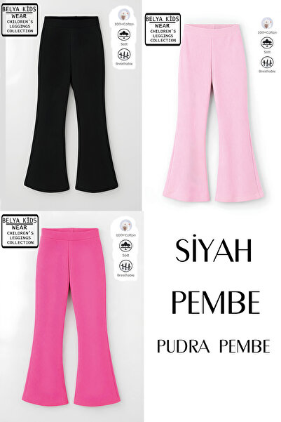 Belya Kids Wear 3 Lü Paket Pamuğa Pamuk Kız Çocuk Fitilli Tayt