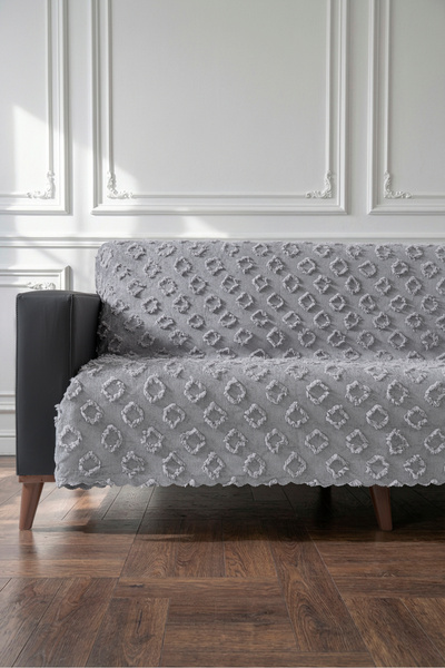 VELANORA HOME Gri Renk Koltuk Örtüsü 175x215 cm Çekyat Örtüsü Premium Şönil Jakar Kumaş Kaydırmaz, Yıkanabilir**
