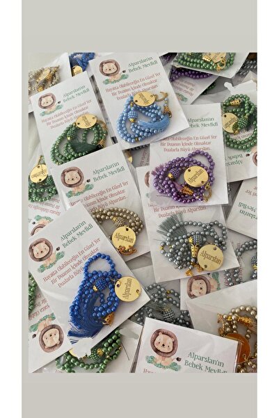 İnci Kişiye Özel İSİMLİ Sünnet Mevlidi Bebek Mevlidi İnci Plastik Boncuk Namaz Tesbihi 30 Adet