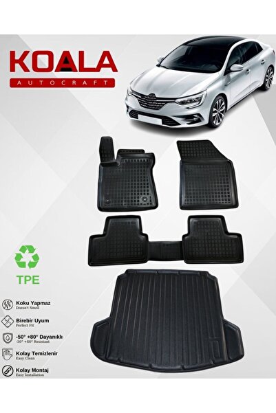 KoalaOtoTekstil Megane 4 Sedan Uyumlu 3d Havuzlu Paspas Çift Cepli Bagaj Havuzu Ikili Set