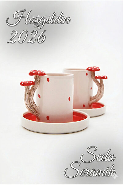 Lifestyle El Yapımı Dila Tasarım Mantar Saplı 4 Parçalı 2 Kişilik Seramik Kahve Fincanı Takımı 100 Ml.