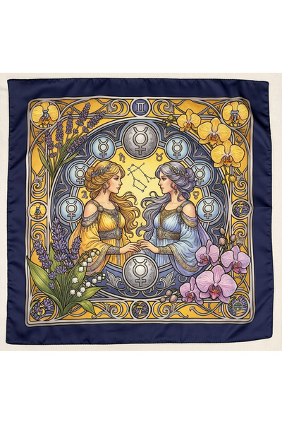 Time in a Tin İkizler Burcuna Özel İpeksi Saten Tasarım Fular