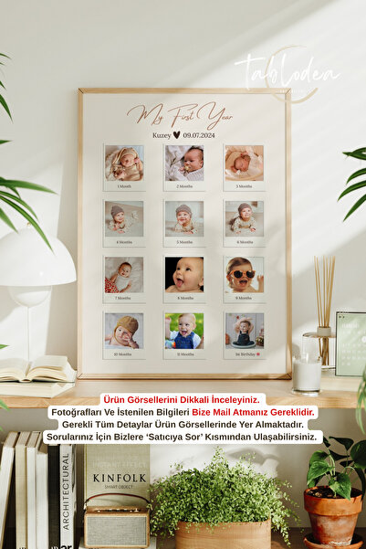 tablodea Bebek 1 Yaş Anı Tablosu TD Kişiye Özel Tasarım Çerçeveli Poster Bebek Anı Tablosu Fotoğraf Baskısı