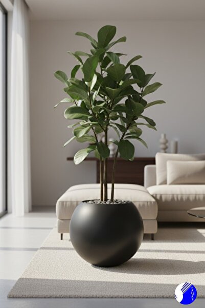 SAMAT Antrasit Renkli Küre Dekoratif Fiber Saksı 40cm X 35cm-iç mekan dış mekan