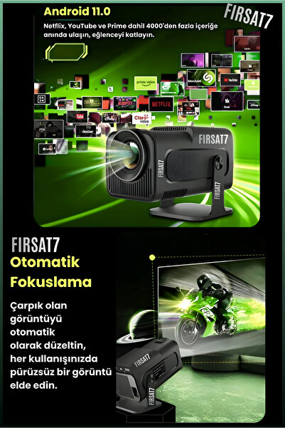 Fırsat7 HY320sPro Taşınabilir Sinema Dizi Film Projeksiyon 1080P/2K/4K Dahili Android WiFi & Bluetooth