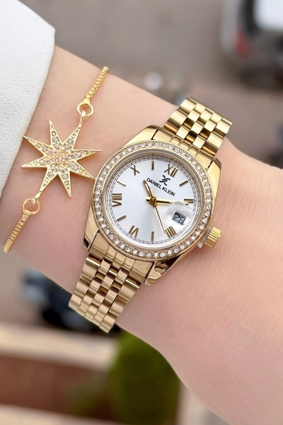 Daniel Klein Altın Renk 2 Yıl Garantili 28 mm Kadın Kol Saati ve Bileklik