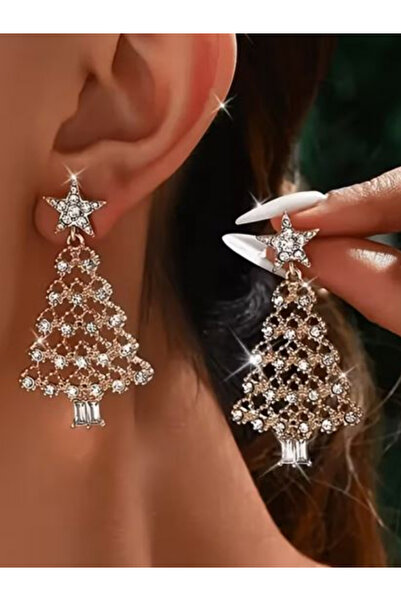 Alyas Aksesuar أقراط شجرة عيد الميلاد المرصعة بالأحجار اللامعة